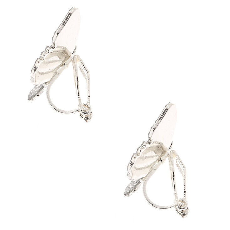 Silver Glitter Butterfly Clip On Stud Earrings,