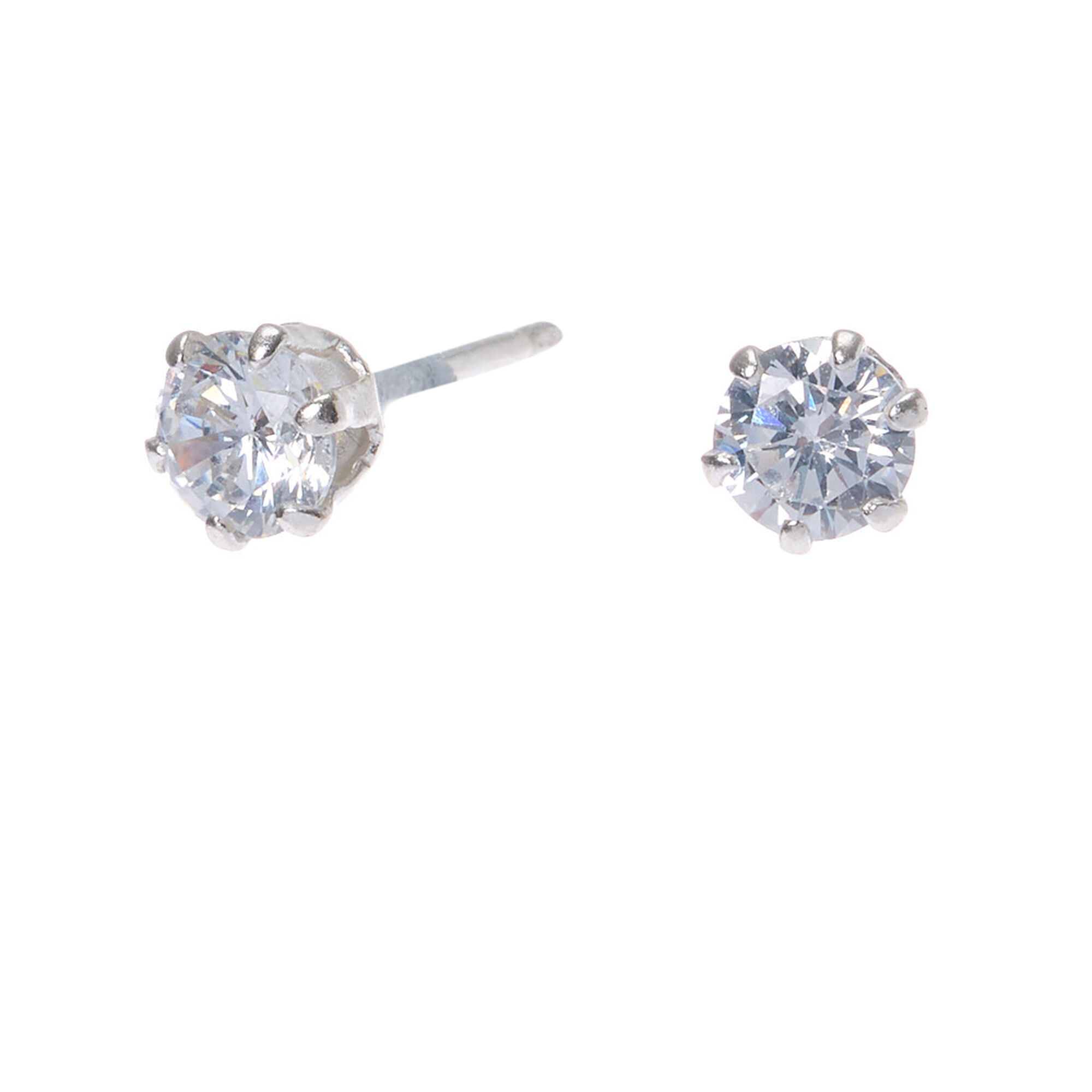 C LUXE by Claire's Sterling Silver Cubic Zirconia 4mm Round Stud Earrings,