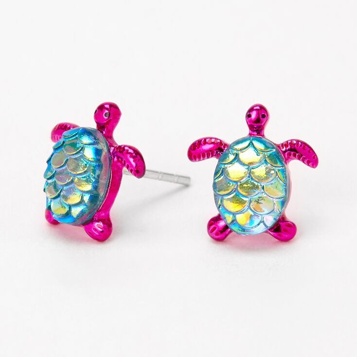 Sterling Silver Post Purple Mermaid Turtle Stud Earrings,