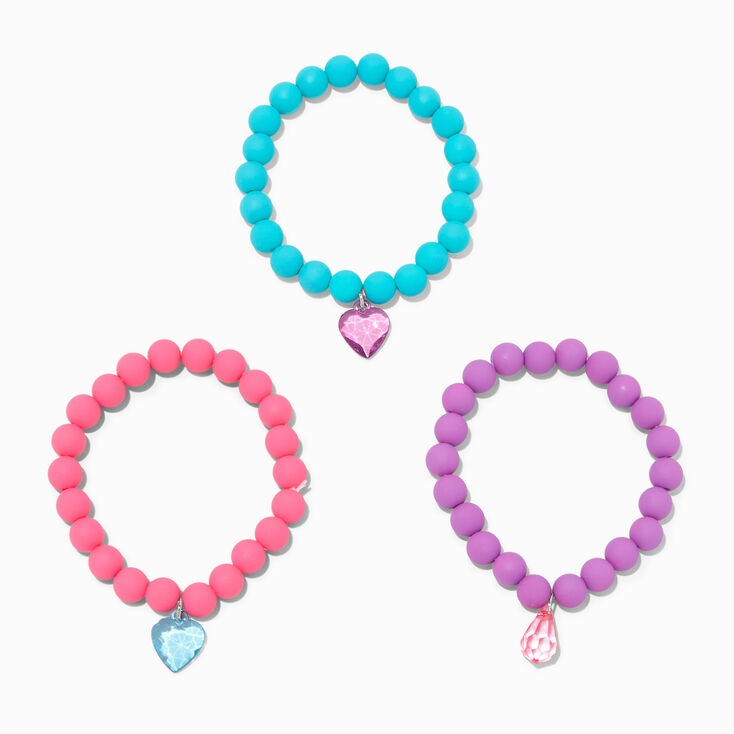 Claire&#39;s Club Matte Jewel Tone Beaded Stretch Bracelets - 3 Pack,