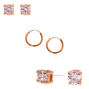 C LUXE by Claire&#39;s 18k Rose Gold Plated Cubic Zirconia Earring Set - 3 Pack,