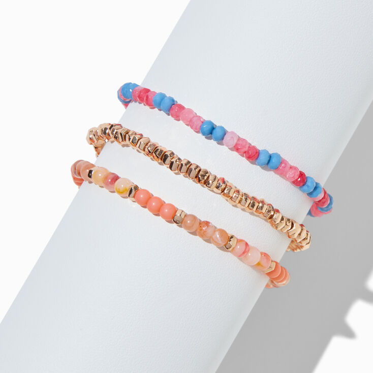 Blue &amp; Pink Beaded Stretch Bracelets - 3 Pack ,