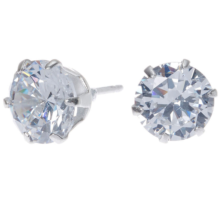 C LUXE by Claire&#39;s Sterling Silver Cubic Zirconia 8MM Round Stud Earrings,