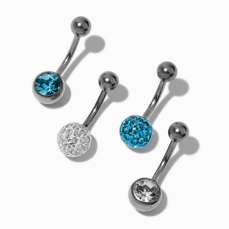 Silver-tone Aqua Fireball 14G Belly Bars - 4 Pack,