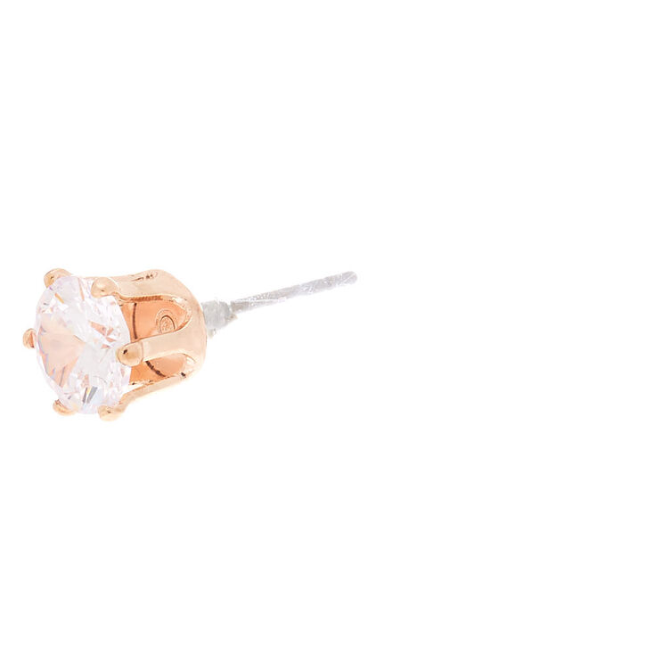 Rose Gold-tone Cubic Zirconia 6MM Round Stud Earrings,