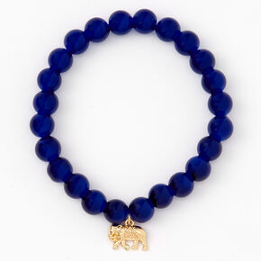 Gold-tone Elephant Royal Blue Beaded Stretch Bracelet,