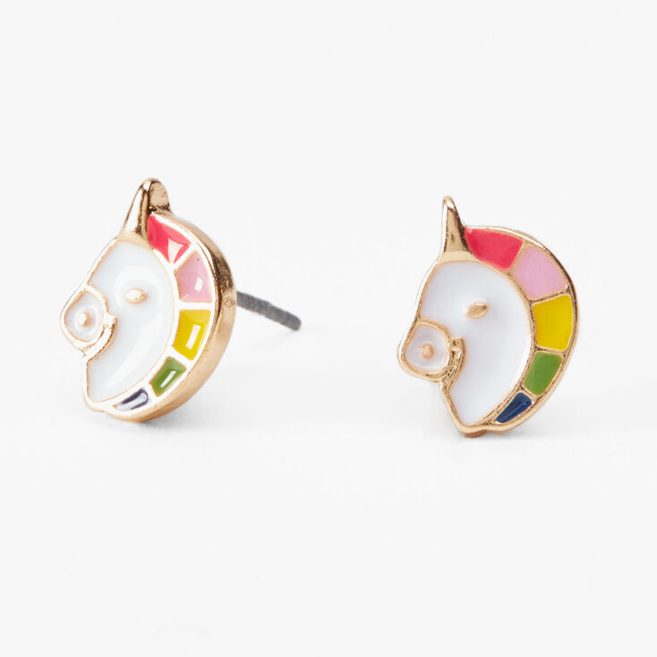 Rainbow Accent Unicorn Stud Earrings - Gold,