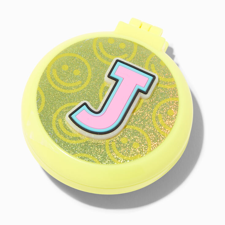 Varsity Initial Pop-Up Hair Brush Compact Mirror - J,