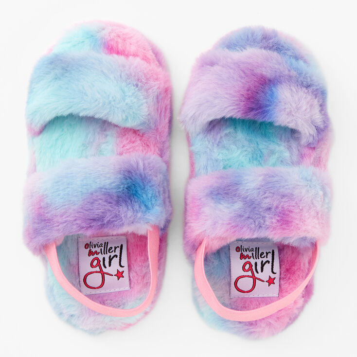 Olivia Miller Girls&#39; Multicolored Plush Slipper Sandals,