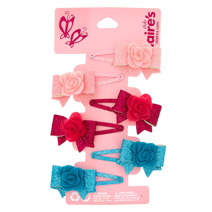 Claire&#39;s Club Glitter Bow Snap Hair Clips - 6 Pack,
