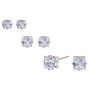Silver-tone Cubic Zirconia 3MM, 4MM, 5MM Square Stud Earrings - 3 Pack ,