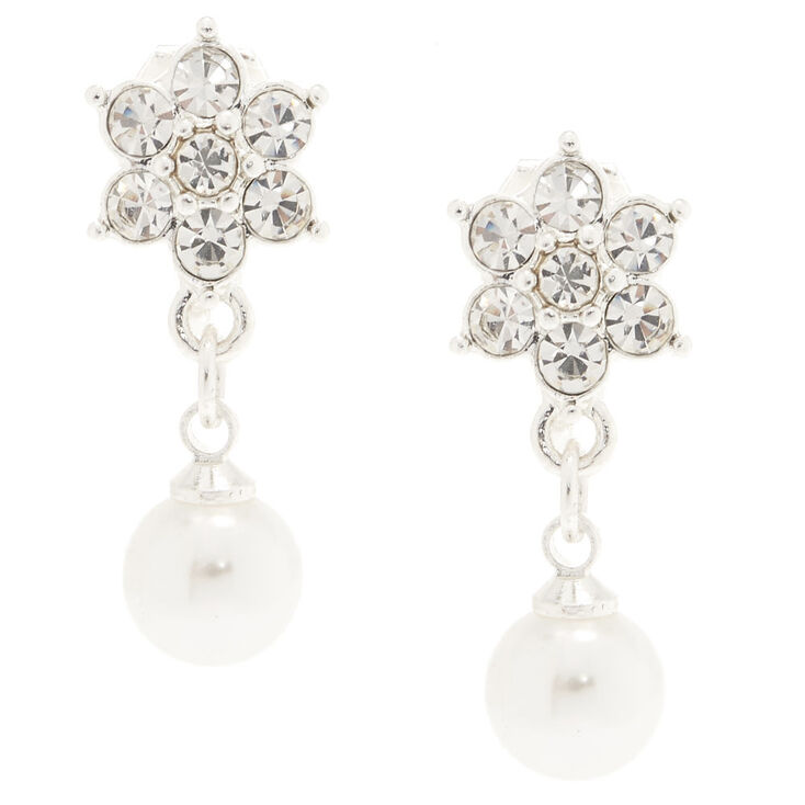 Silver Floral Pearl Clip On Earrings,
