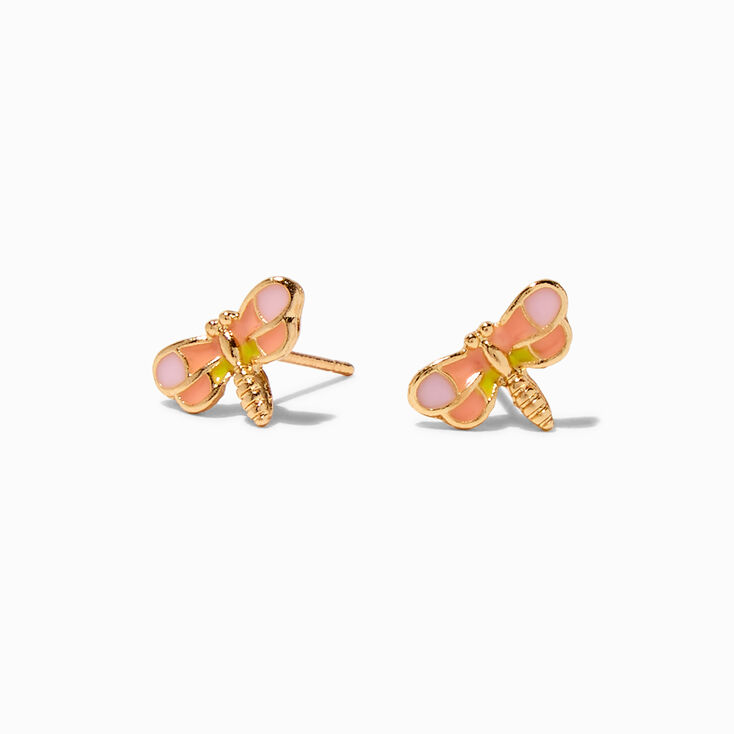 Coral Dragonfly Gold-tone Stud Earrings,