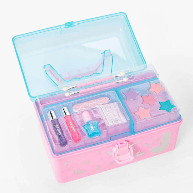 Pink Initial Makeup Box - J,