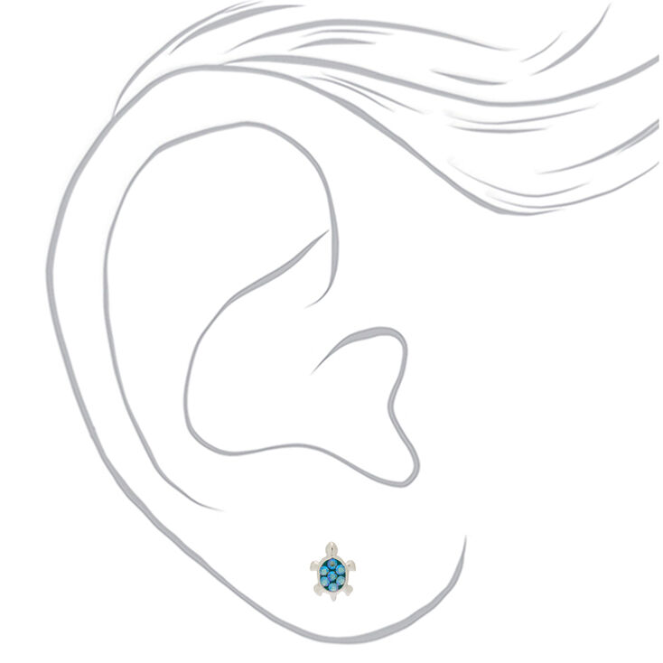 Sterling Silver Turquoise Embellished Turtle Stud Earrings,