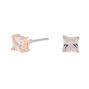 Rose Gold Cubic Zirconia 4MM Square Stud Earrings,