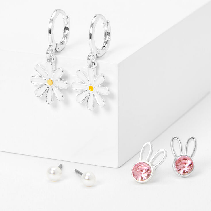 Easter Bunny, Daisy &amp; Faux Pearl Earring Set - 3 Pack,