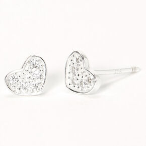 Sterling Silver Cubic Zirconia Crystal Pav&eacute; Heart Stud Earrings,