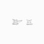 Silver Cubic Zirconia 4MM Square Stud Earrings,