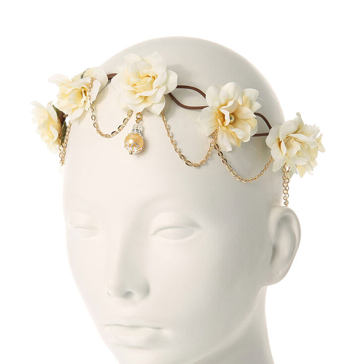 Gold-tone Chain Ivory Flower Vine Headwrap,