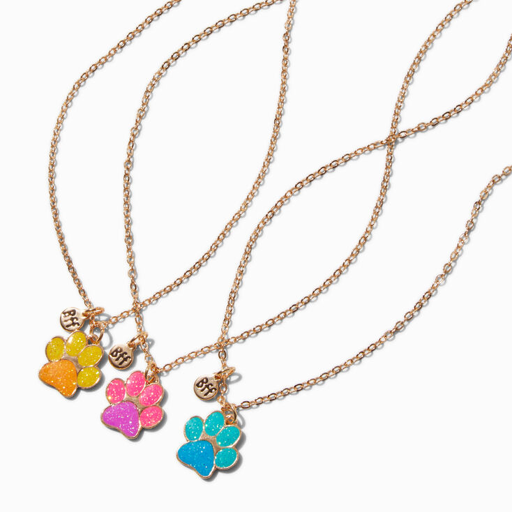 Best Friends Glitter Paw Pendant Necklaces - 3 Pack ,