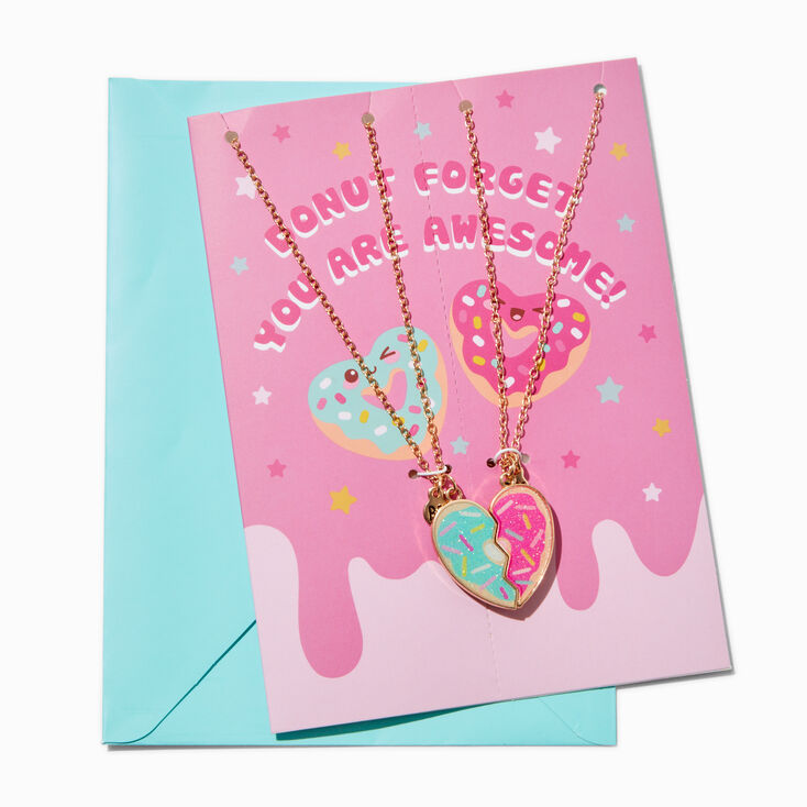 Birthday Card &amp; Best Friends Glitter Heart Pendant Necklace Set - 3 Pack,