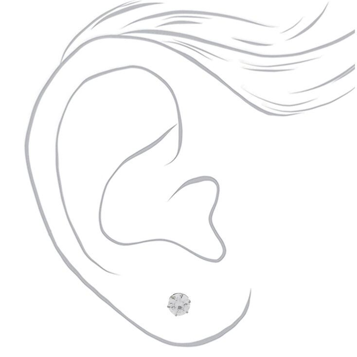 C LUXE by Claire&#39;s Silver Titanium Cubic Zirconia 6MM Round Stud Earrings,