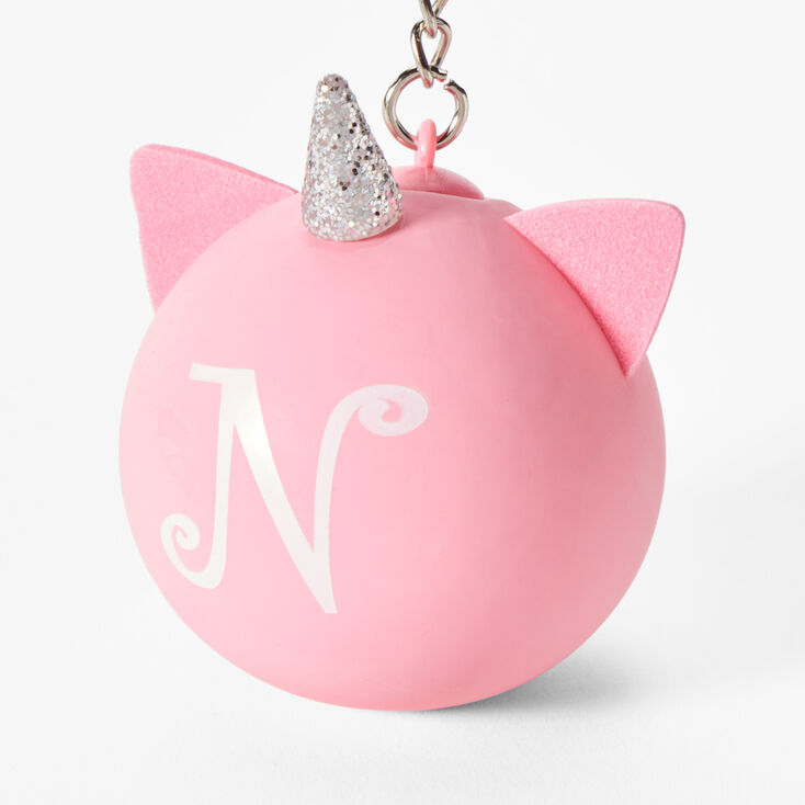 Initial Unicorn Stress Ball Keychain - Pink, N,