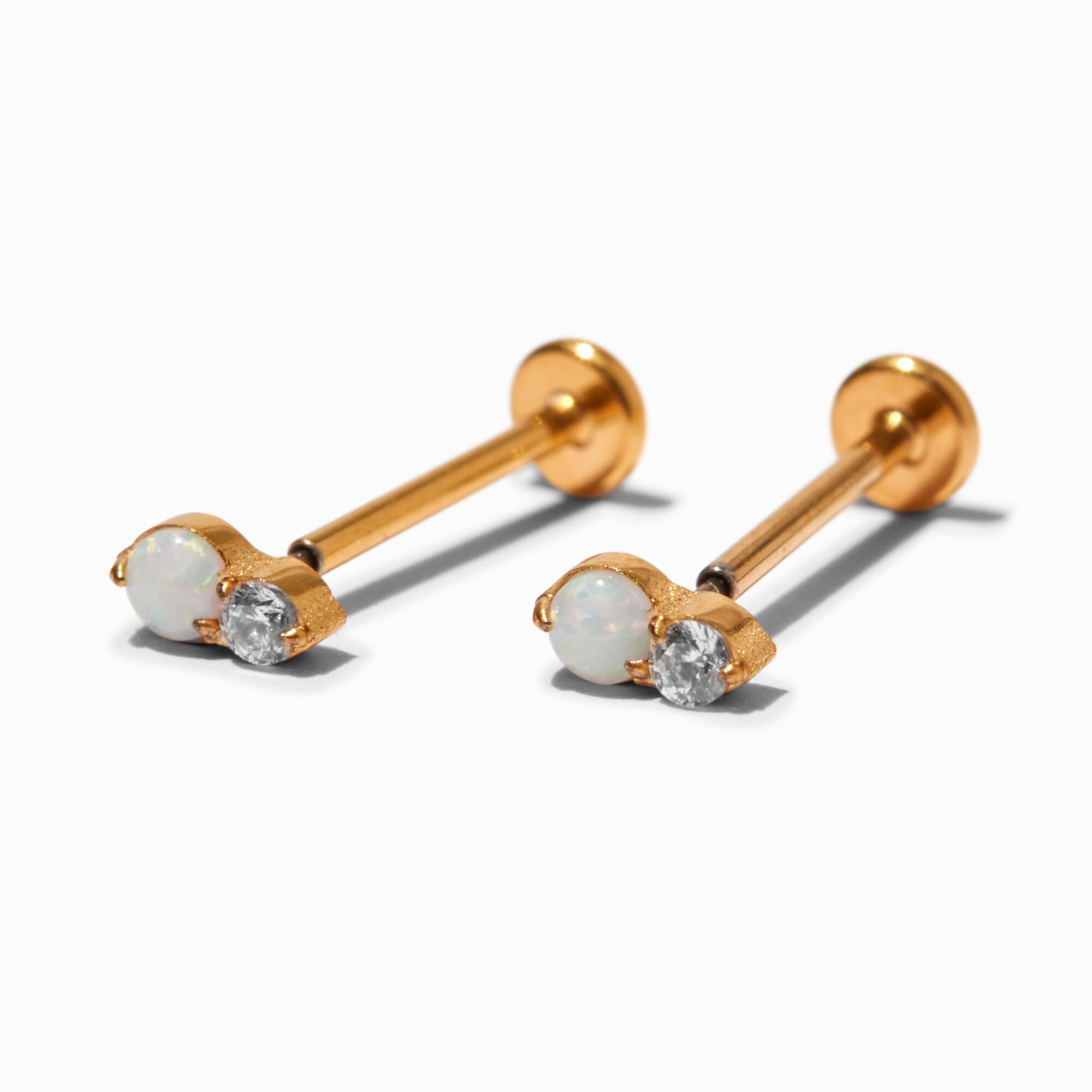 C LUXE by Claire's Gold-tone Titanium Opal & Cubic Zirconia Stack Flat Back Stud Earrings,