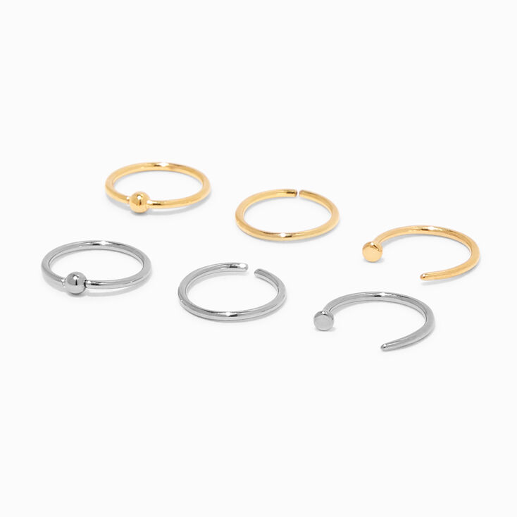 Mixed Metal Titanium 20G Ball Stud &amp; Hoop Nose Rings - 6 Pack,