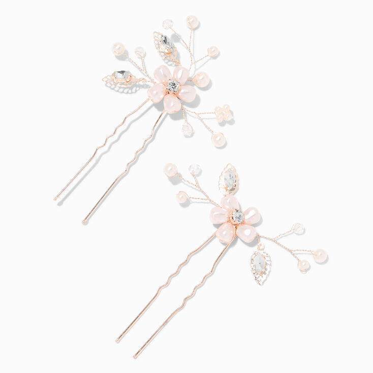 Rose Gold Crystal Pearl Flower Headband,