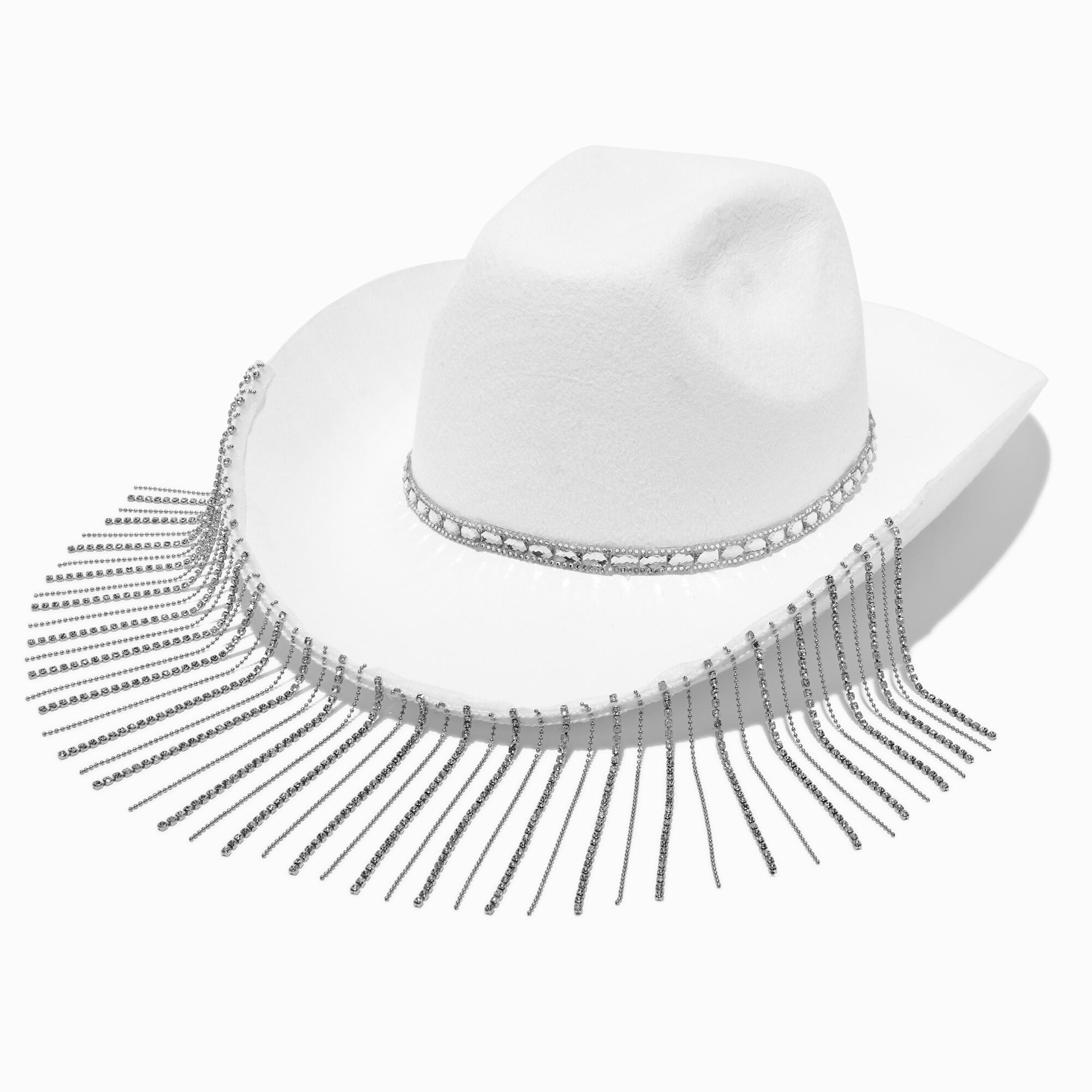 Rhinestone Fringe White Cowboy Hat Claire's US