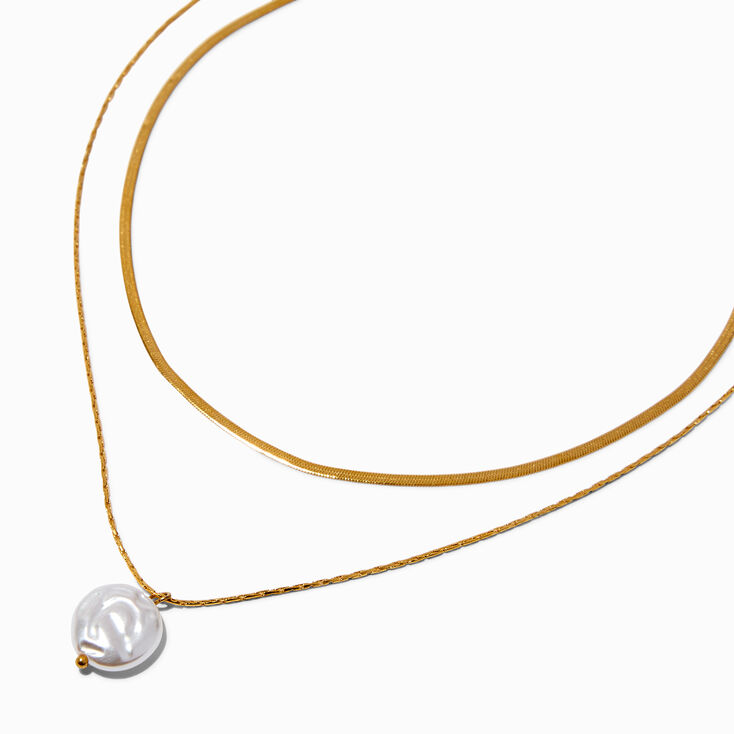 Gold-tone Stainless Steel Pearl Pendant Multi-Strand Necklace,