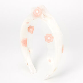 White &amp; Pink Floral Chiffon Knotted Headband,