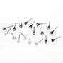 Silver, Hematite, &amp; Black 3MM Stud Earrings - 9 Pack,