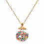 Gold-tone Rainbow Confetti Shaker Bead Pendant Necklace,