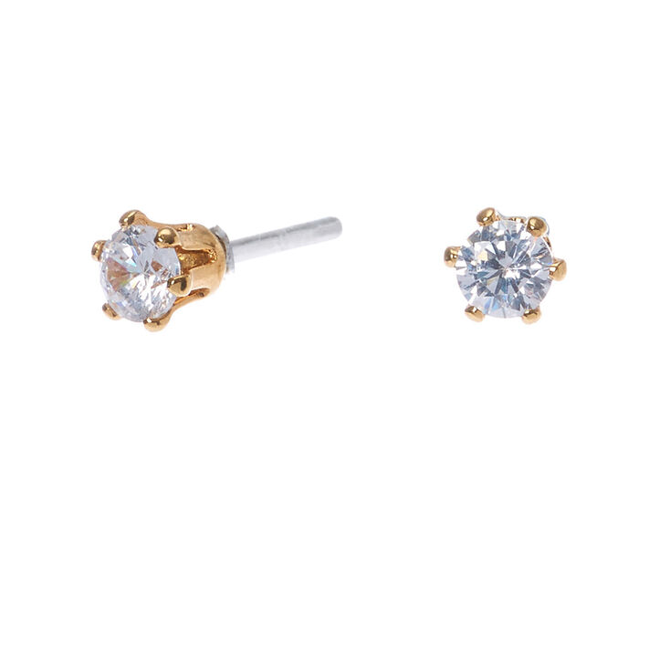 C LUXE by Claire&#39;s 18k Yellow Gold Plated Cubic Zirconia 3MM Round Stud Earrings,