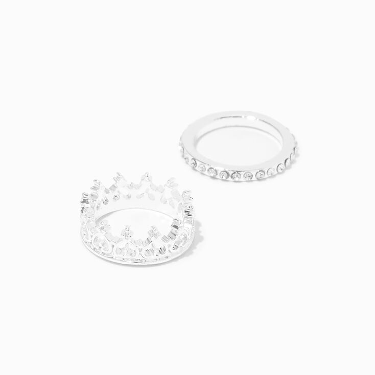 Silver Crystal Crown Midi Rings - 2 Pack,