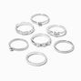 Silver Pearl &amp; Crystal Midi Rings - 7 Pack,