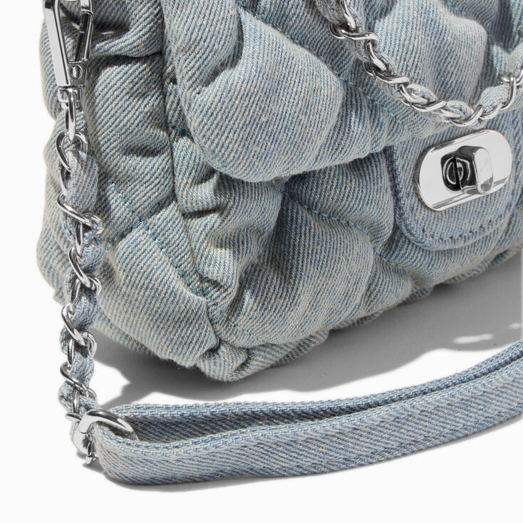 Denim Quilted &amp; Chain Crossbody Bag,