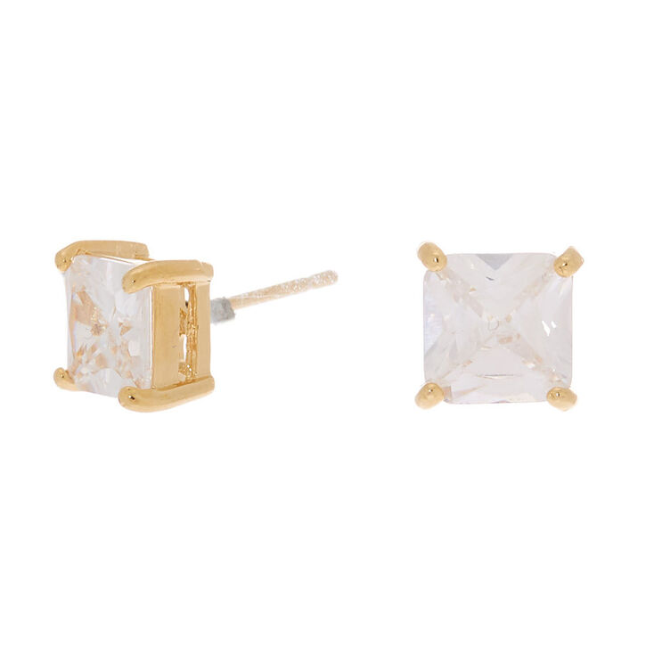 C LUXE by Claire&#39;s 18k Yellow Gold Plated Cubic Zirconia 7MM Square Stud Earrings,