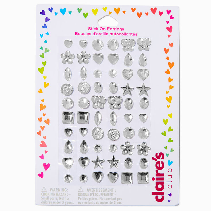 Claire&#39;s Club Silver-tone Gems Stick On Earrings - 30 Pack,