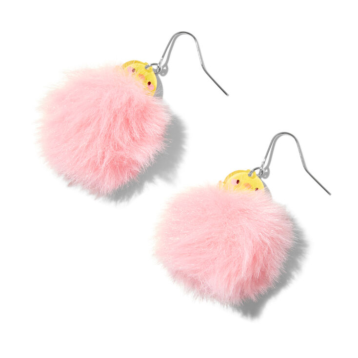 Yellow Chick Pink Pom Pom 1.5&quot; Drop Earrings ,