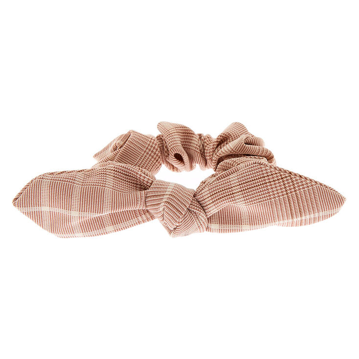 Glen Plaid Knotted Bow Hair Scrunchie - Pink,