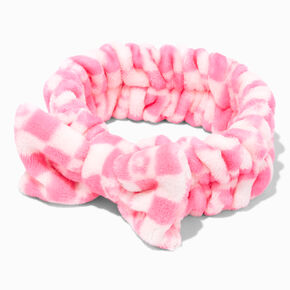 Pink Checkered Makeup Bow Headwrap,