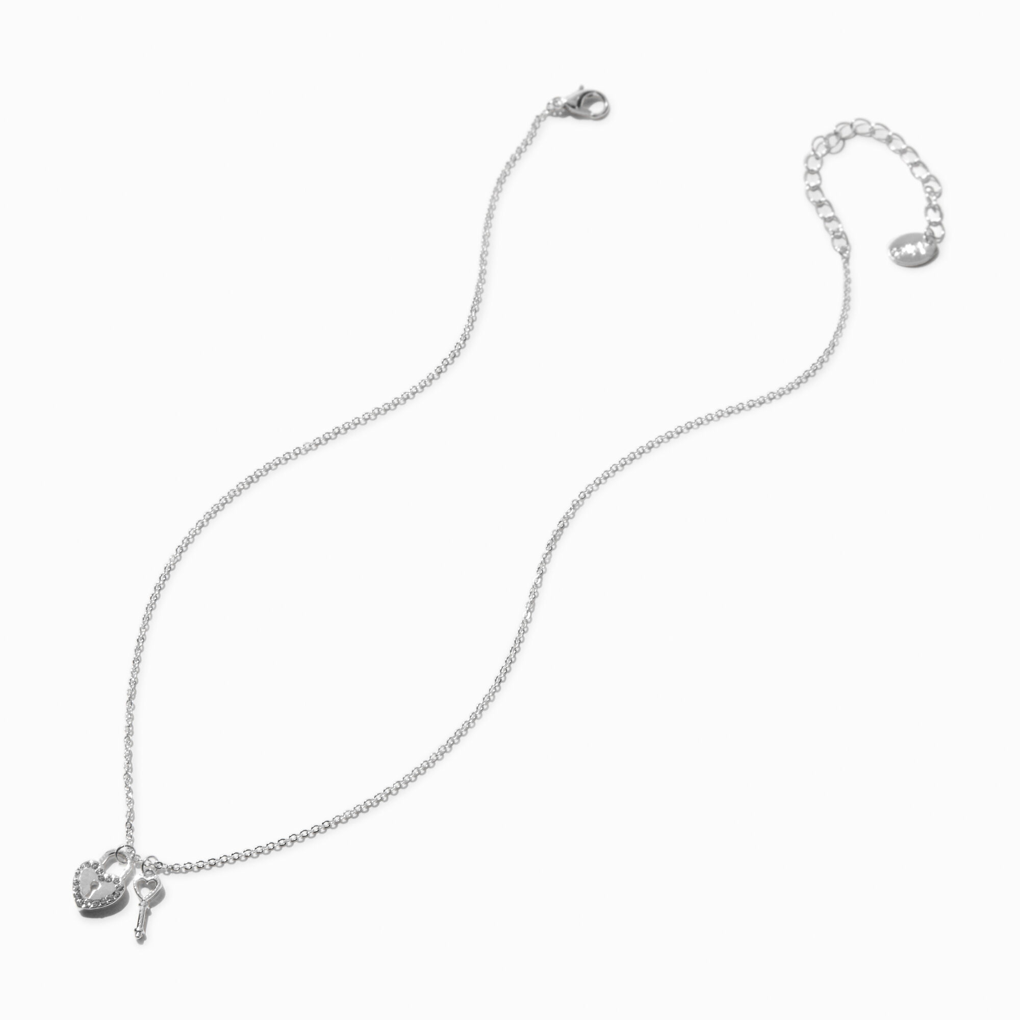Silver-tone Crystal Lock & Key Pendant Necklace,