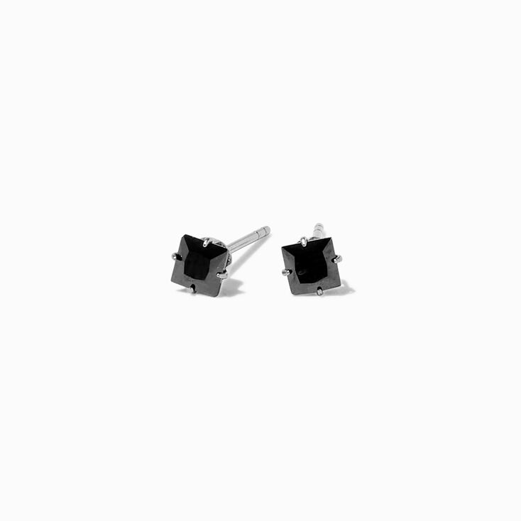 C LUXE by Claire&#39;s Black Titanium Cubic Zirconia 4MM Square Stud Earrings,