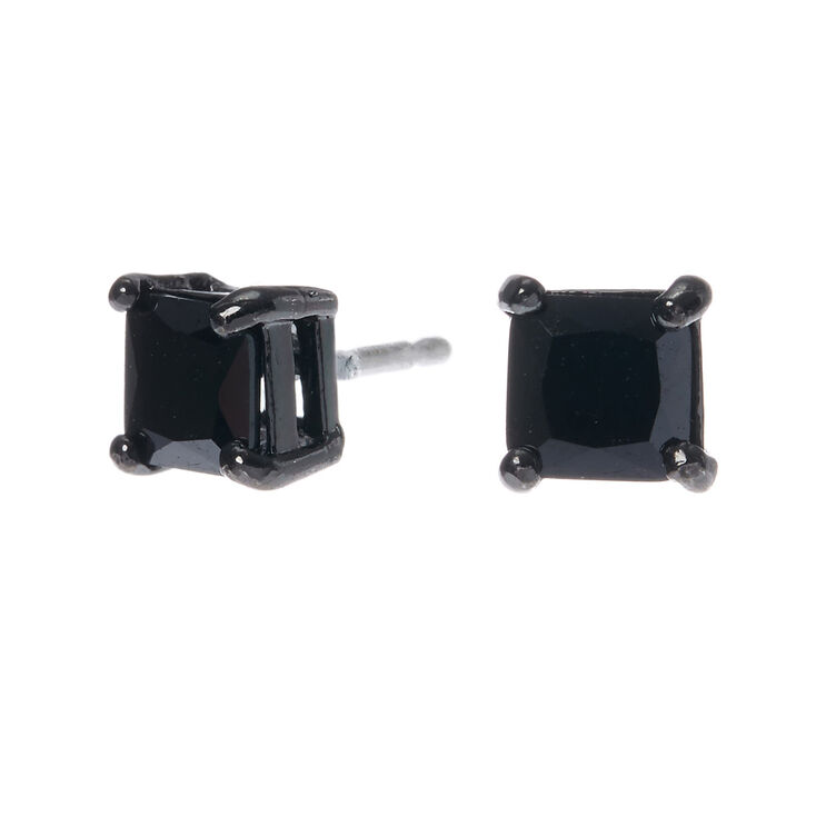 Hematite Black 5MM Cubic Zirconia Square Stud Earrings,