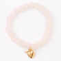 Gold Heart Lock &amp; Key Blush Pink Beaded Stretch Bracelet,