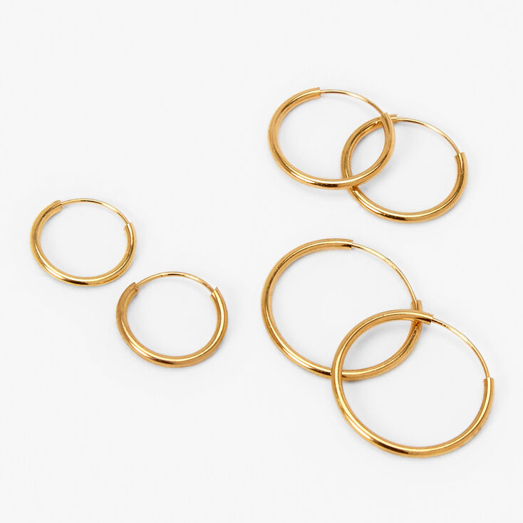 C LUXE by Claire&#39;s 18k Yellow Gold Plated Classic Hoop Earrings - 3 Pack,